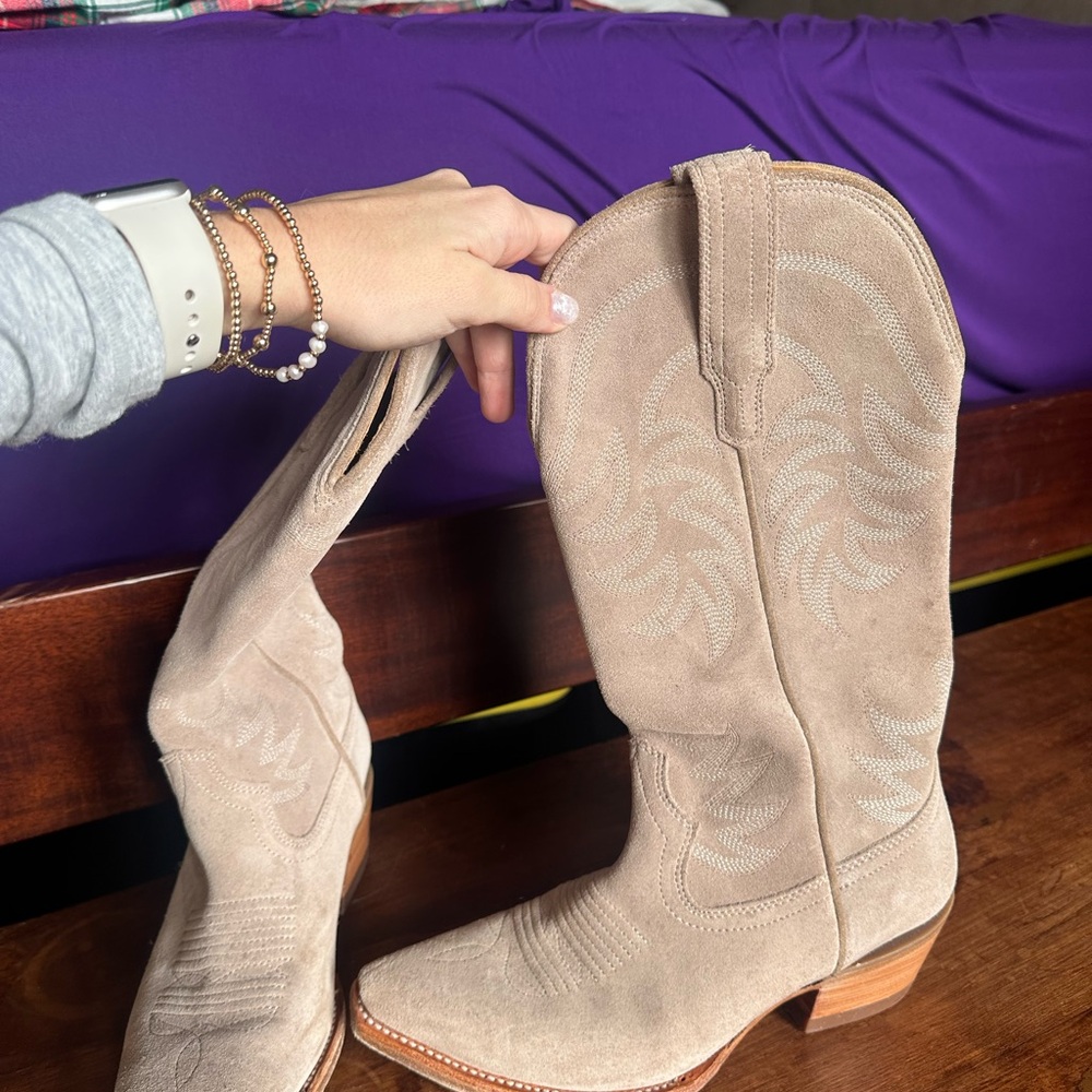 Tecovas Beige Heeled Cowboy Boots